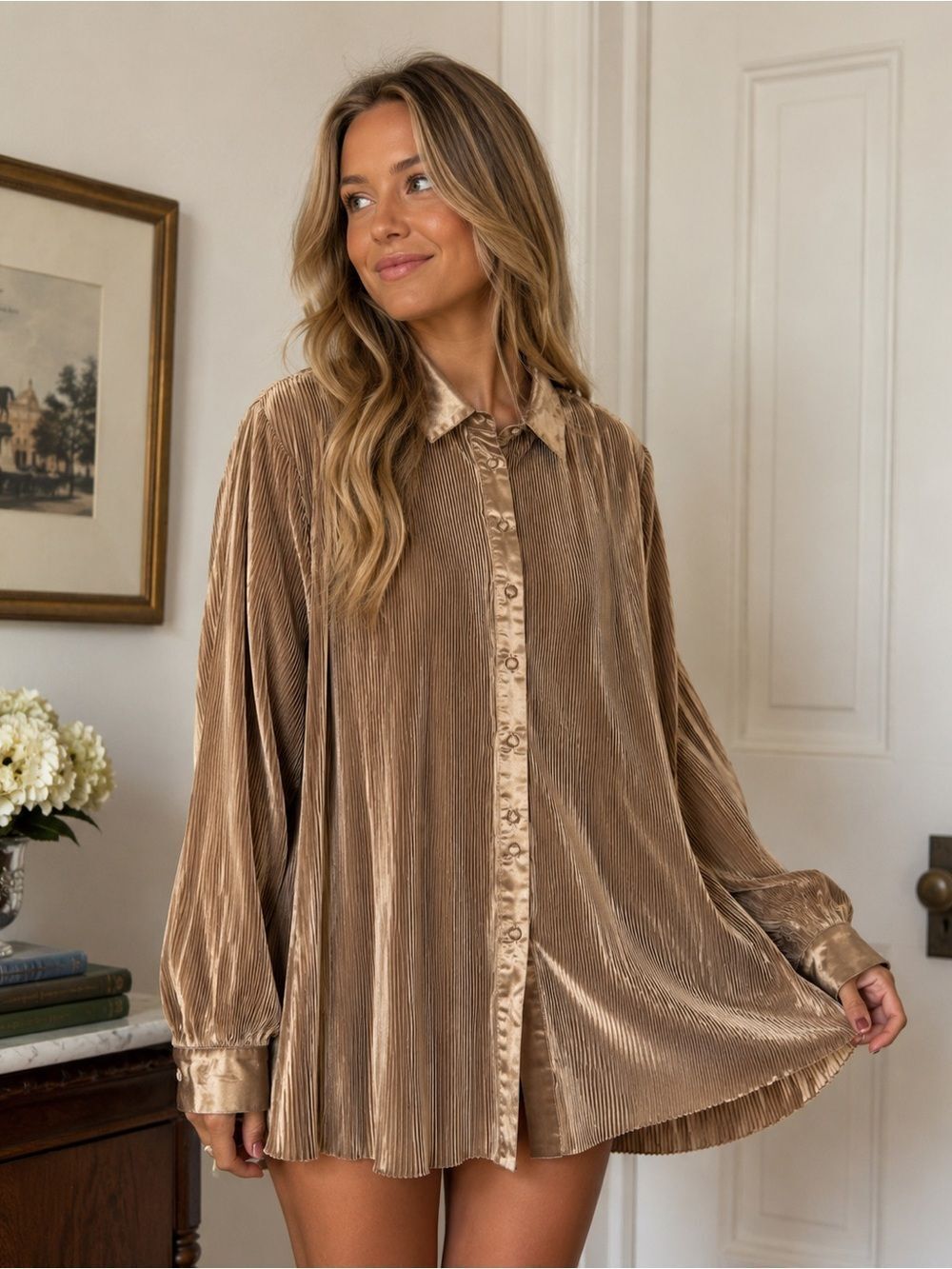 Missguided Pleated Button-Down Shirt Dress